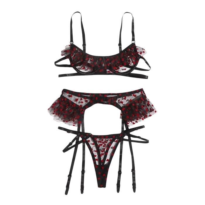 Ensemble De Trois Pi Ces Bikini Fendu Avec Jarreti Re En Dentelle Sexy
