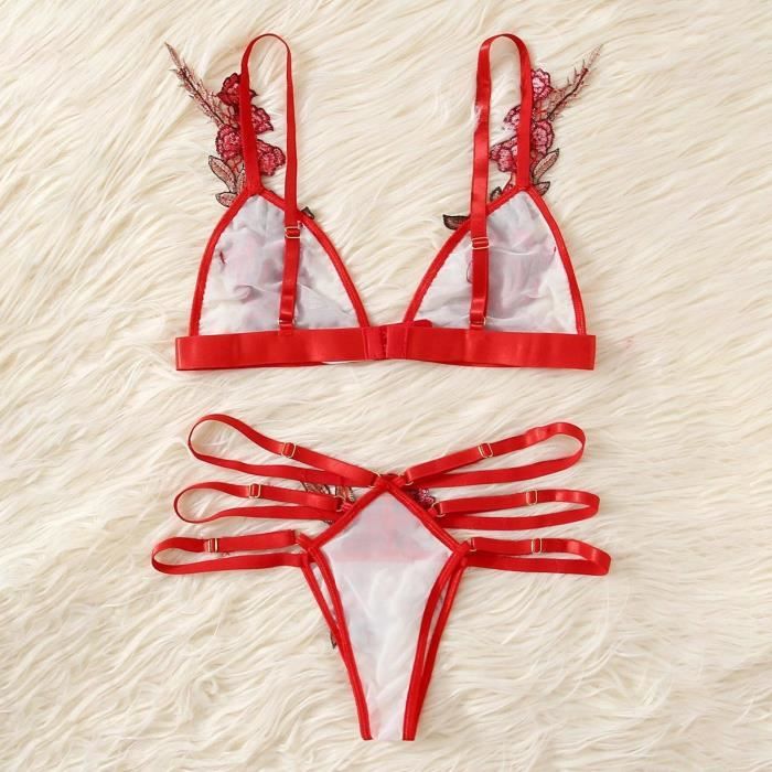 Sexy G String Fleurs Rose Broderie Bralette Dentelle Soutien Gorge Bustier Lingerie String Red