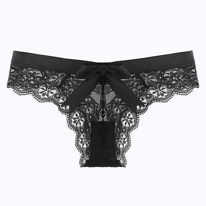 String Tanga Sexy Pour Femmes Dentelle Bow Bikini Culotte Perle Silky