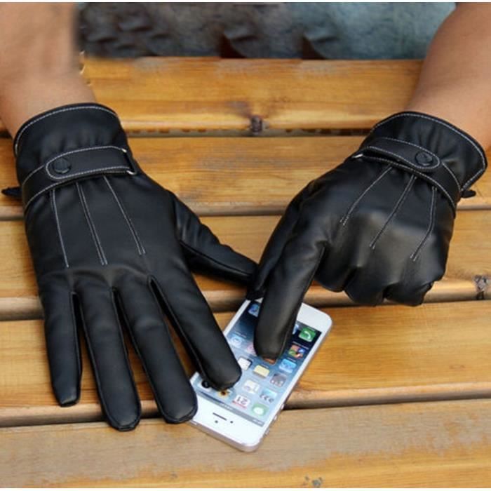 Homme Fashion Gants Ecran Tactile Noir en Cuir PU Tablette Hiver