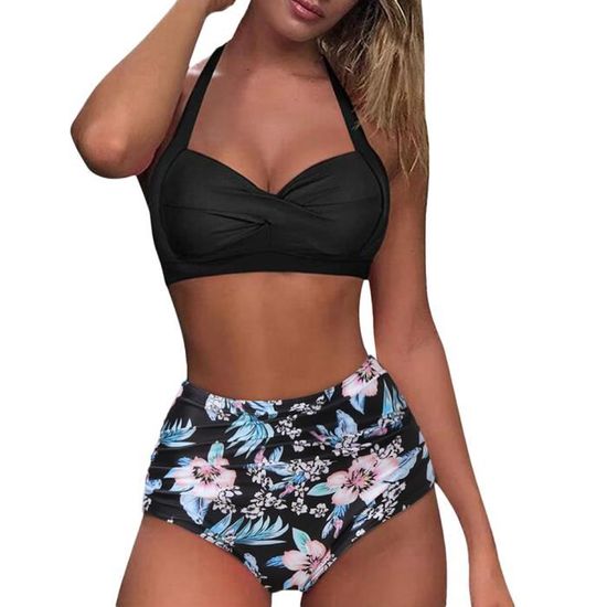 Maillot De Bain Pieces Femme Licou Bikini Fronc Et Torsad Ensemble