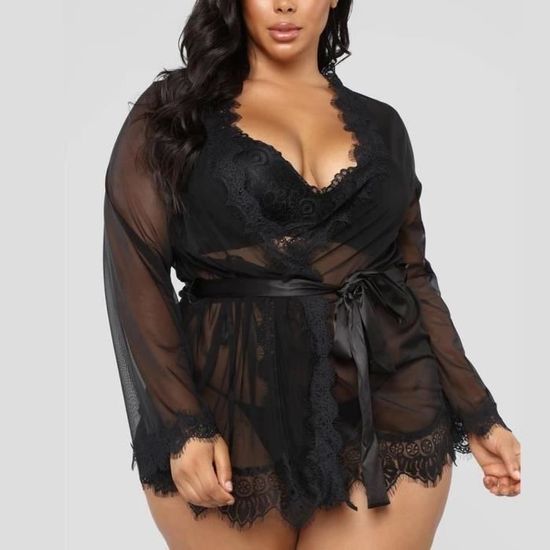 Funmoon Pyjama Femme Femmes V Cou Dentelle Lingerie Sexy Sous V Tements Peignoir Maille Robe