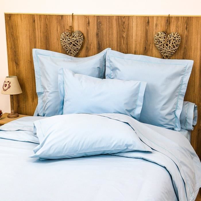 LINANDELLE - Housse de couette unie coton Percale 200 fils DESIREE - Bleu - 240x280 cm