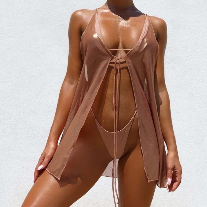 Maillot De Bain Trois Pi Ces En Fil Sexy Bikini Couleur Unie