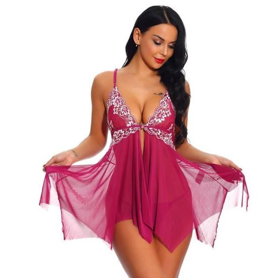 Nuisette Sexy Lingerie Femme Robe Chemise de Nuit Déshabillé Transparent Sous Vêtements avec G