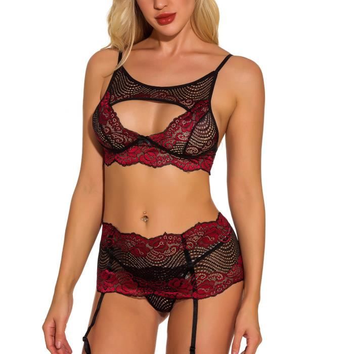 Mesdames Mode Sexy Tentation Lingerie Dentelle Neckband Babydoll Sous