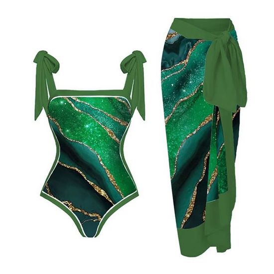 Maillot De Bain Une Pi Ce Bikini Maxi Robe Deux Pi Ces En Mousseline Lacets Vert A Vert