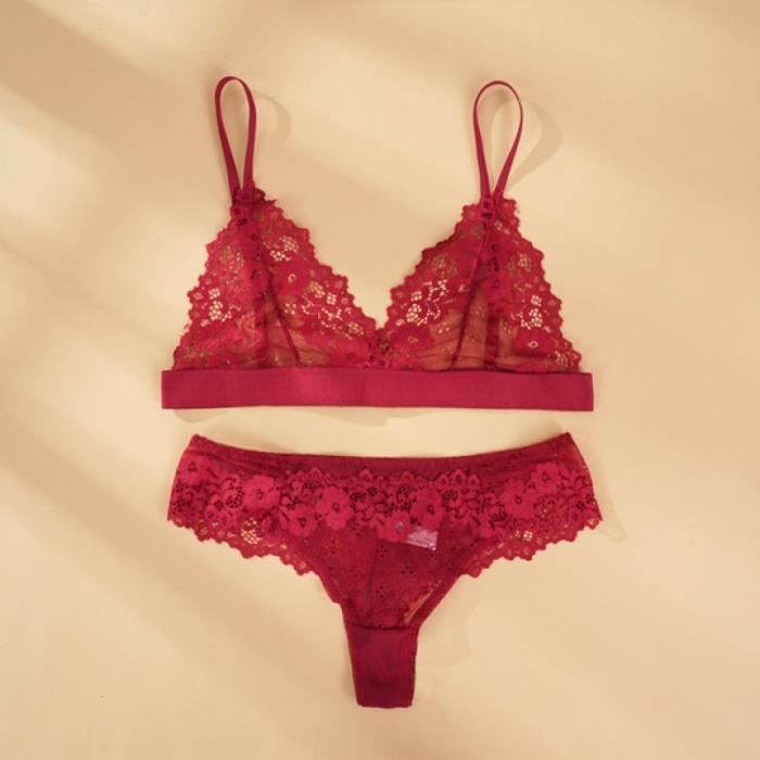 Ensemble de Lingerie Sexy Ultra fin noir sous vêtements en dentelle Transparent Push Up culotte