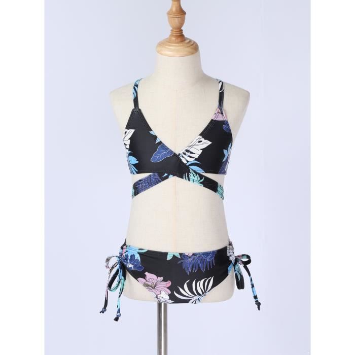 Inlzdz Maillot de Bain Fille Enfant 2 Pièces Bikini Fleurie Tanikini