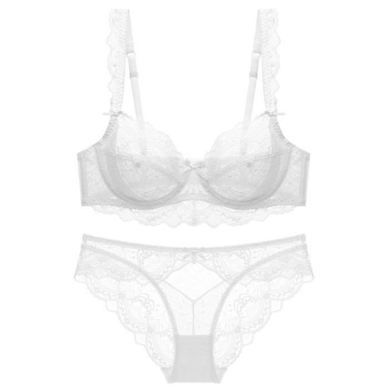 Ensemble Lingerie Femme Dentelle Transparente Ultra Fine Non Eponge A