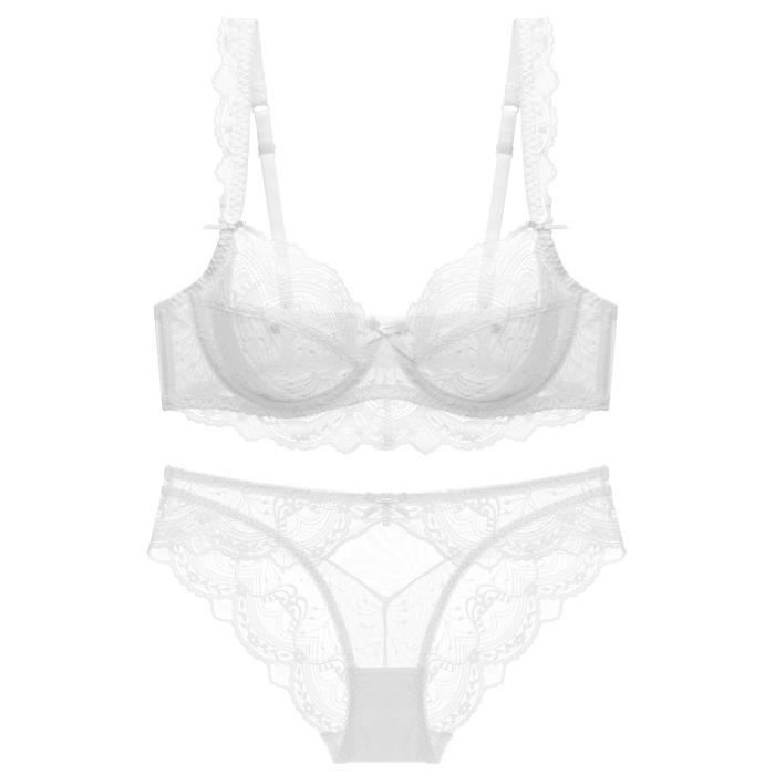 ENSEMBLE LINGERIE Femme Dentelle Transparente Ultra Fine Non Eponge A