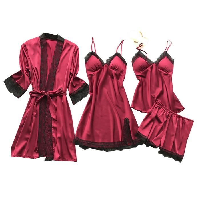 Sasaquoy Nuisette Deshabille Lingerie Femmes Soie Dentelle Robe