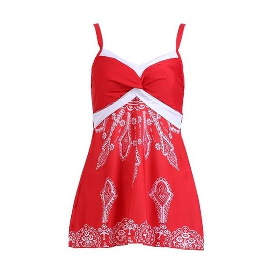 Maillot De Bain Avec Jupette Femme Dos Nu String Bikini De Plage Rouge