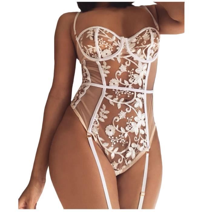 Body Pour Femme Sexy Dentelle Dos Nu Jarreti Re Lingerie De Nuit