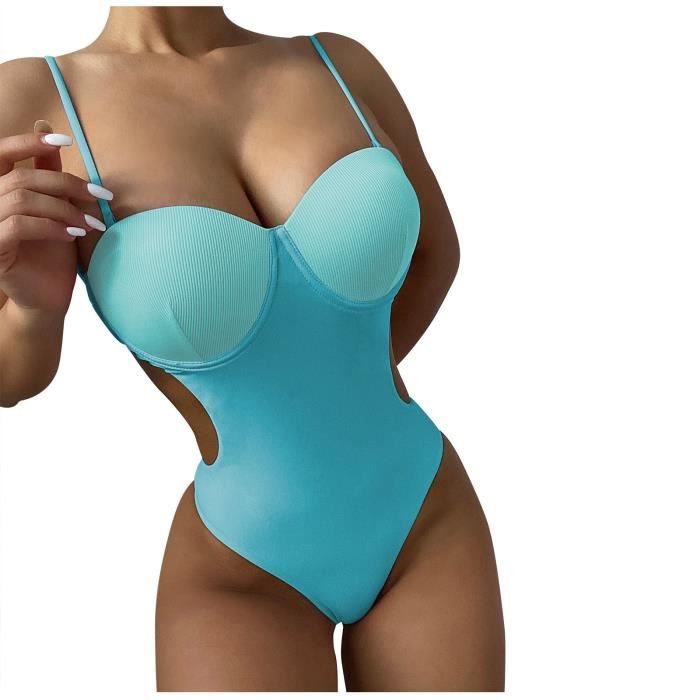 Maillot De Bain Femmes One Piece Steel Bracket Solid Bikini Push Up Pad