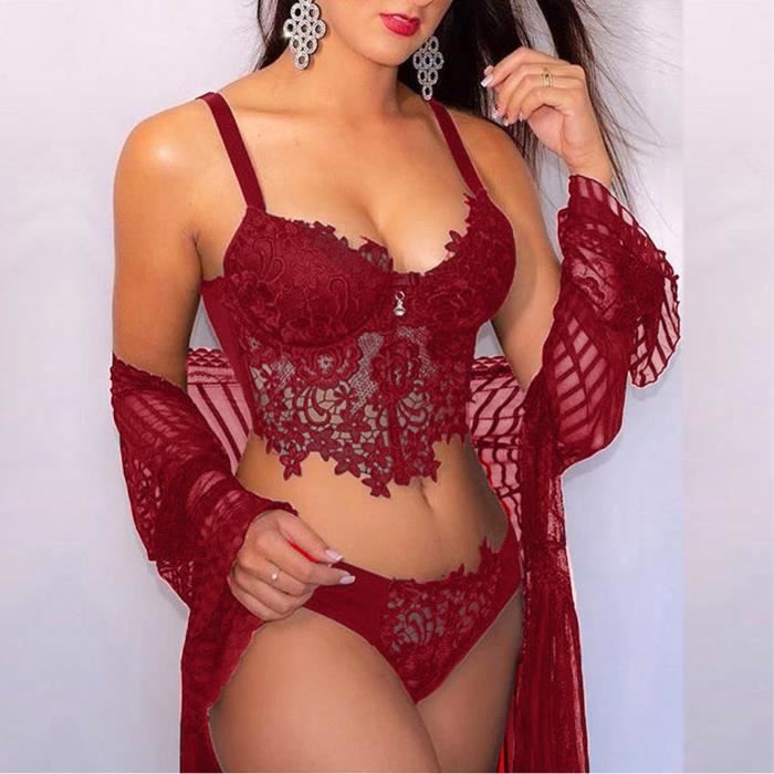 Sexy Femmes Broderie Dentelle Col Sans Fil Soutien Gorge Lingerie