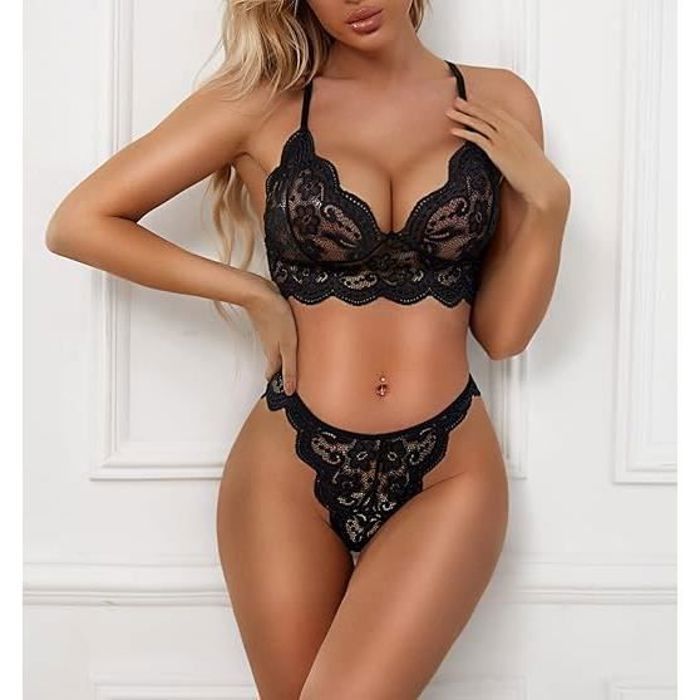 Lot de 2 Ensemble de Sous Vêtement Femmes Sexy Lingerie Dentelle
