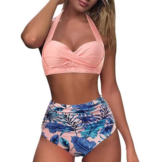 Maillot De Bain Pieces Femme Licou Bikini Fronc Et Torsad Ensemble