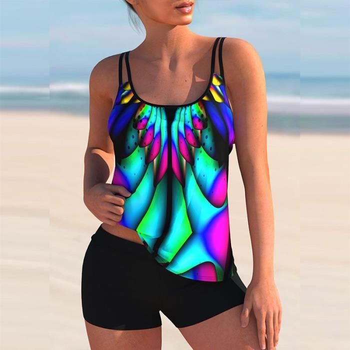 Maillot de Bain Pièces Femme Tankini Ensembles Maillots Bikini Set sans Manches Débardeur et