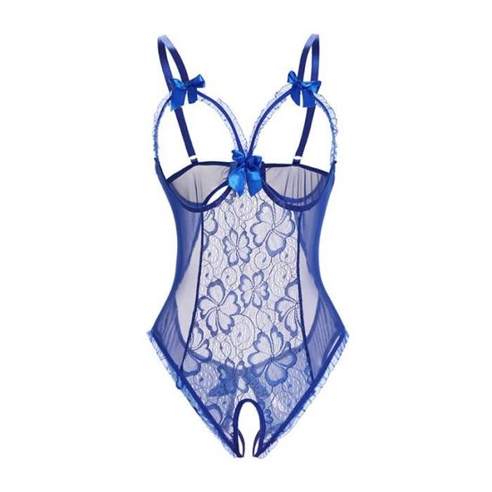 Ensemble De Lingerie Sexy Femmes Dentelles Nuisettes V Cou Bleu Bleu