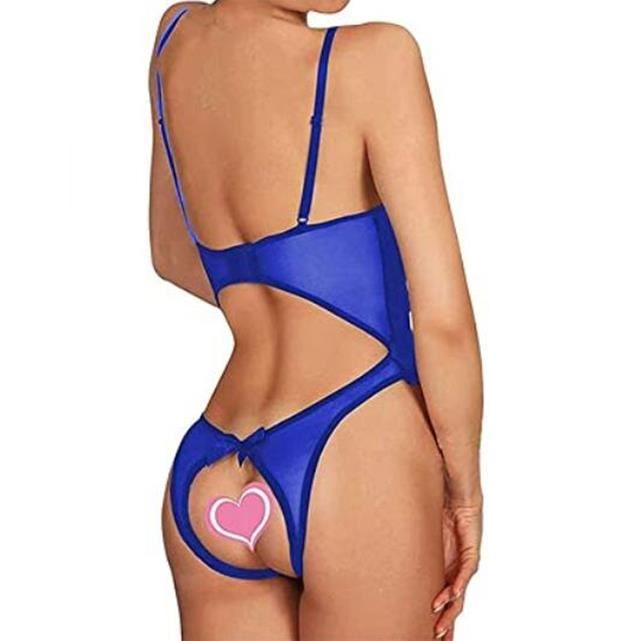 Ensemble De Lingerie Sexy Femmes Dentelles Nuisettes V Cou Bleu Bleu