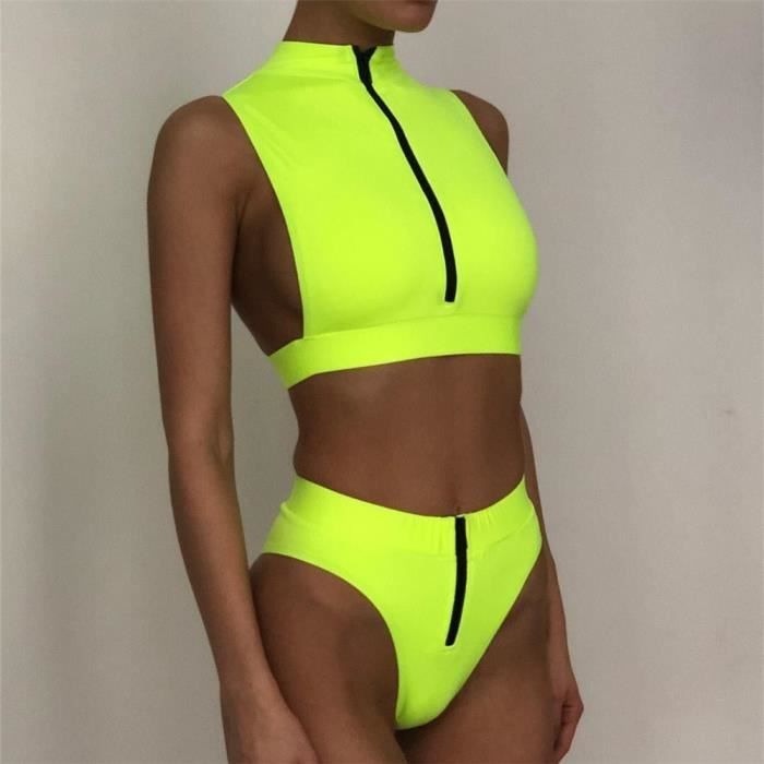 MAILLOT DE BAIN Taille haute Bikini 2020 Mujer néon vert maillot de