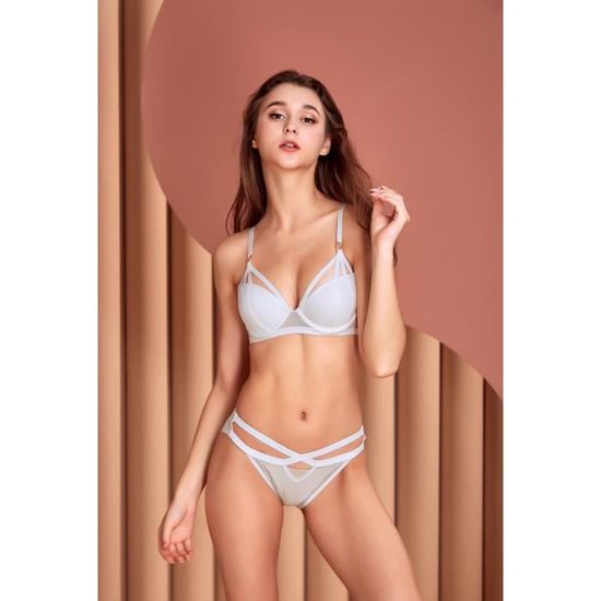 Ensemble Lingerie Femme Blanc Marque Seins Sexy En Maille Froncee