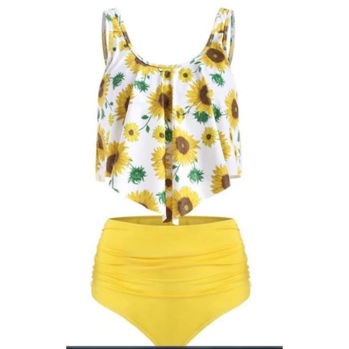 Bikini taille haute imprimé feuille de lotus MARQUE Modèle Floral