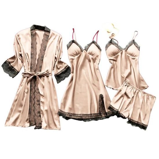 Pyjama En Soie Long Ensemble De Lingerie Pyjama Pour Femmes Chemise De