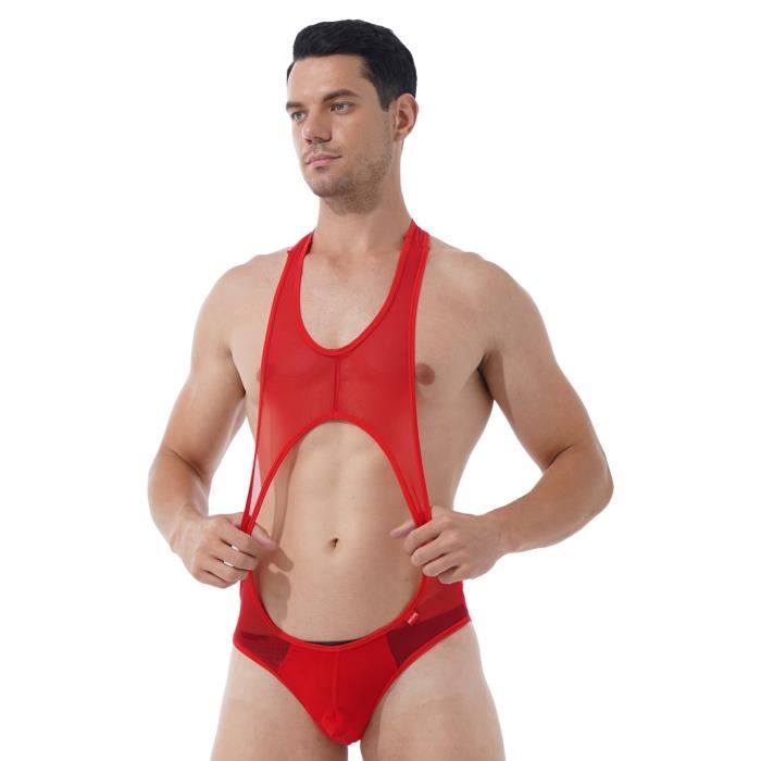 Freebily Homme Maillot De Corps Sissy Gay Slip Ouvert Fesse Nu Body De