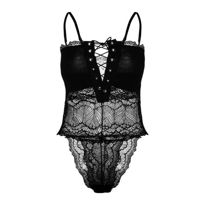 Body Femmes Sexy Lingerie Dentelle Dos Nu V Neck Bandage Jumpsuit