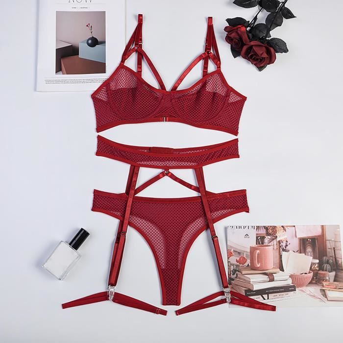 Ensemble de 4 pièces de lingerie érotique pour femmes d épissage évider