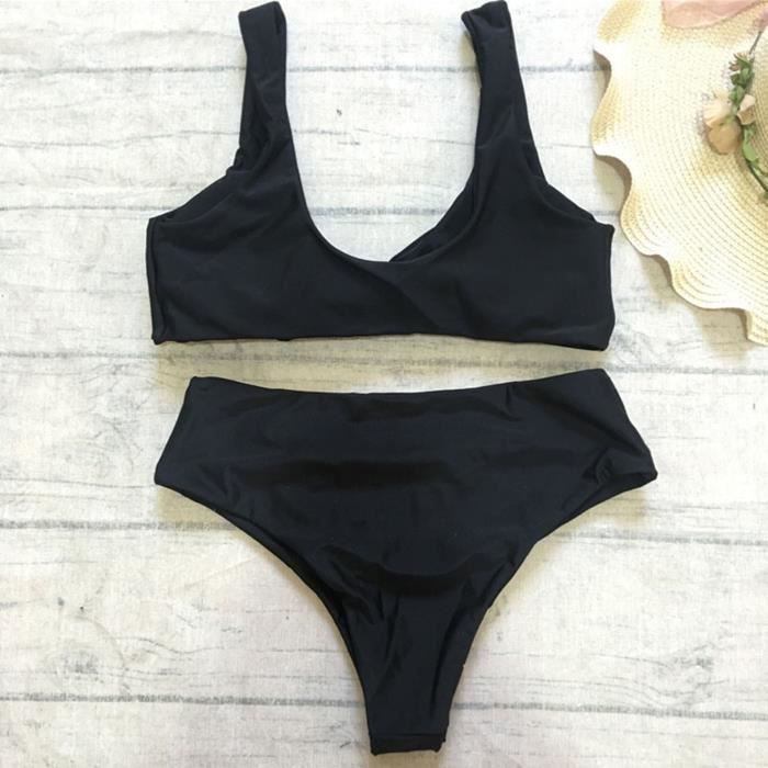 MAILLOT DE BAIN 2 PCS SET BIKINI SUMÉRAL Couleur Solide Push Up Classic Femme sèche rapide style