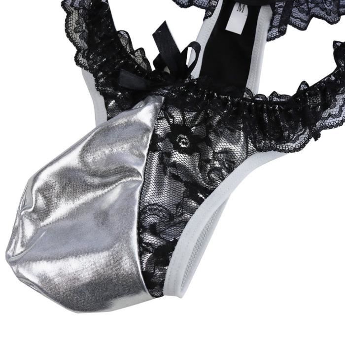 Yizyif Homme Mini String Sexy Dentelle Bikini M Tallique Brillant G