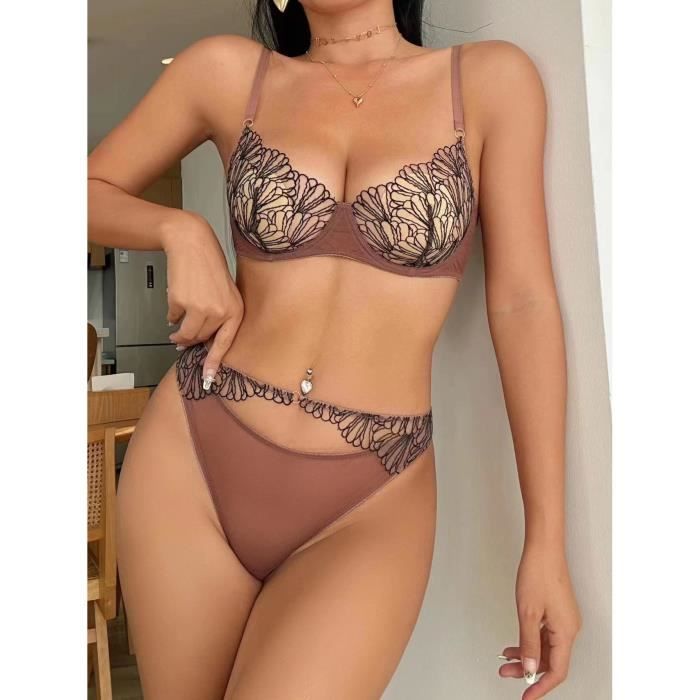 Ensemble Lingerie Femme Ultra Mince Sexy Avec Anneau En Acier Dentelle