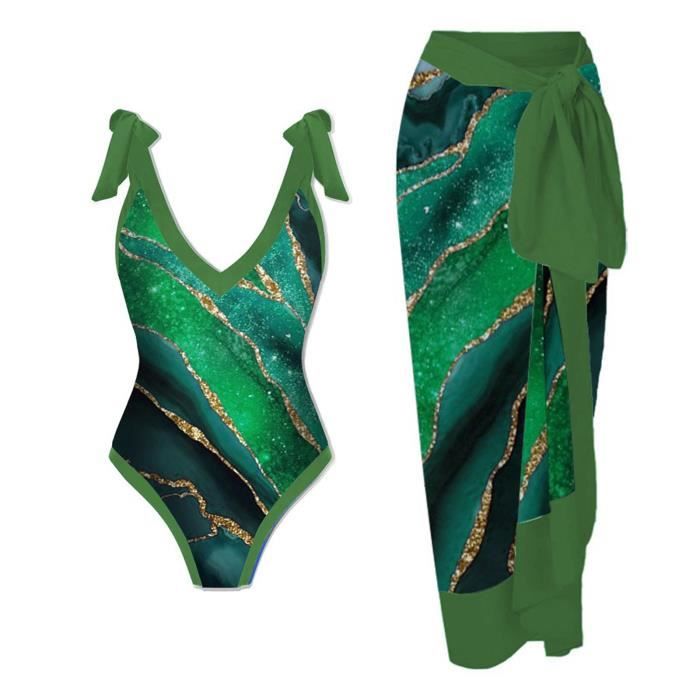 Maillot De Bain Une Pi Ce Bikini Maxi Robe Deux Pi Ces En Mousseline Lacets Vert A Vert