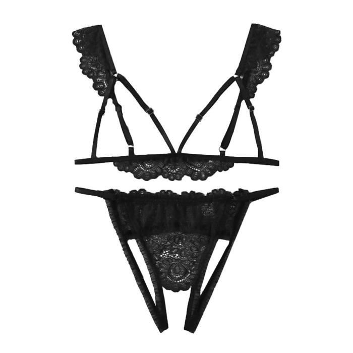 Mode femmes plus la taille soutien gorge creux à col en V ensemble de lingerie string sous
