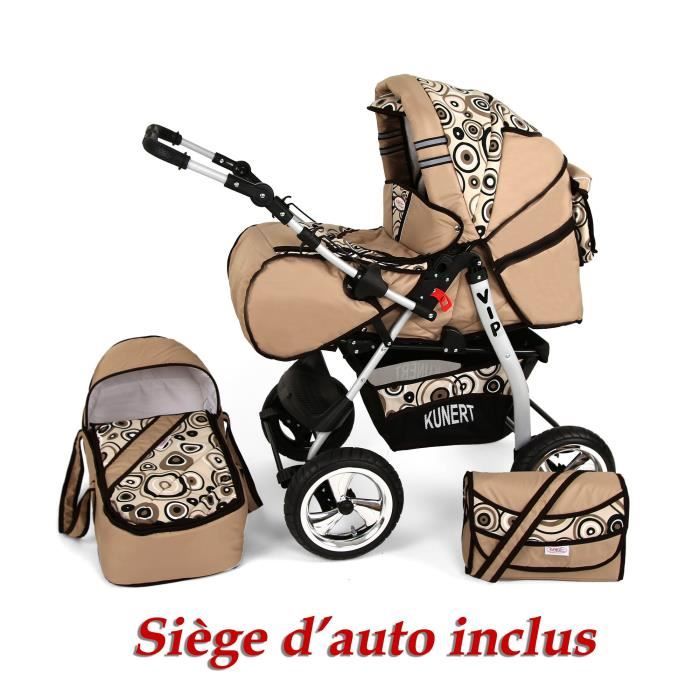 Poussette / Landau combiné 3en1 multifonctions avec équipement bébé enfant 0-36m Roues en caoutchouc Volver | Cappuccino - Cercles.