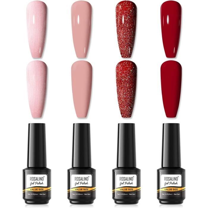 Couleurs Vernis Semi Permanent Rouge Nude Rose Rouge Pailleté Couleur ml Vernis à Ongles Gel