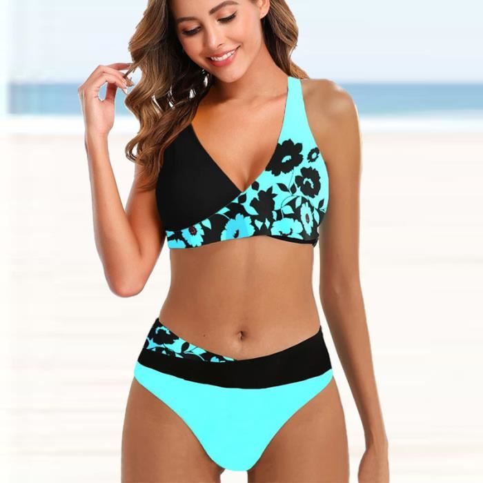 Femmes Sexy deux pièces imprimé fleuri Bikini ensemble femme grande