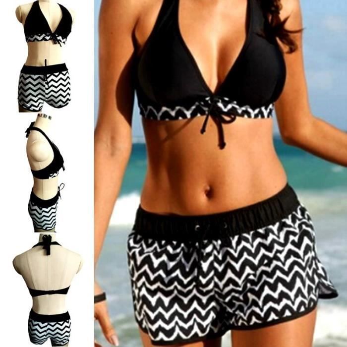 Maillot de Bain femme 2 pièces bikini de plage Modèle scie lacet dos nu