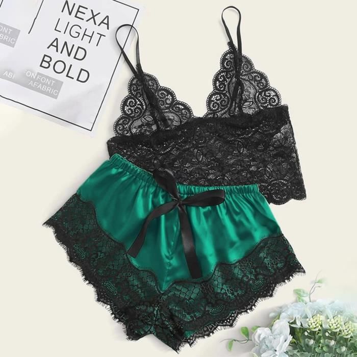 Nouveau Sexy Mode Dentelle Lingerie Soie Sous Vêtements Pyjamas Satin
