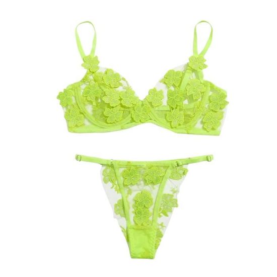 Ensemble Brassiere Et String Tanga Pyjama En Dentelle Satin Lingerie