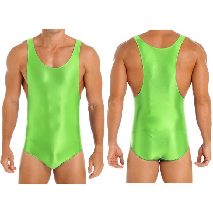 Maillot De Bain Brillant Et Extensible Pour Hommes Lingerie De Lutte Body Sans Manches