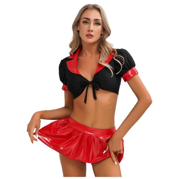 Iiniim Ensemble Lingerie Sexy Femme D Guisement Ecoliere Scolaire Cuir