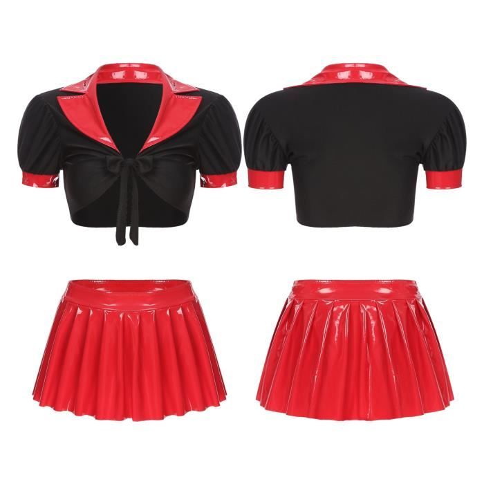 Iiniim Ensemble Lingerie Sexy Femme D Guisement Ecoliere Scolaire Cuir