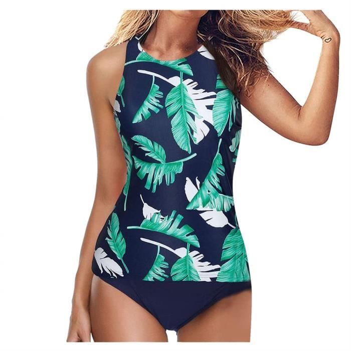 Minetom Femme Eté Tankini Imprimé Floral Maillot de Bain Push Up Bikini