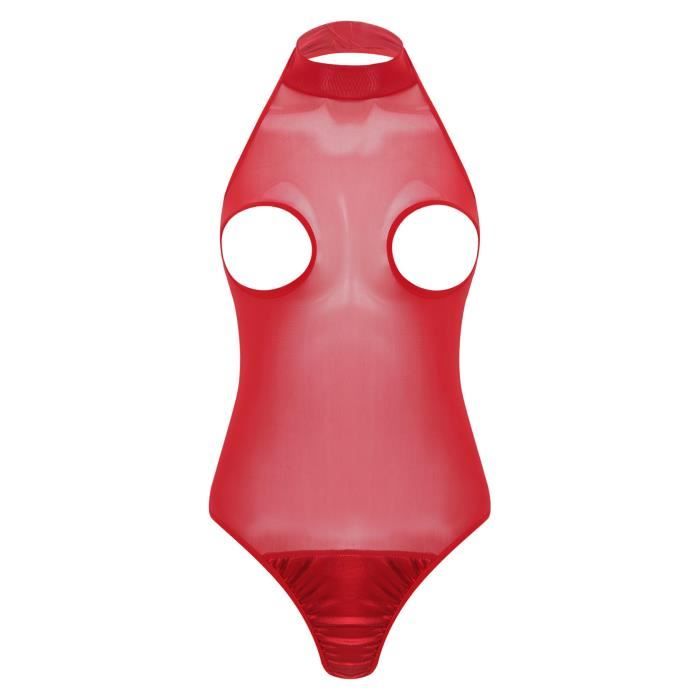 Iixpin Femme Lingerie Sexy Ouvert Sein Nu Bodysuit Transparent Dos Nu