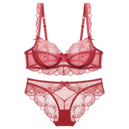 ENSEMBLE LINGERIE Femme Dentelle Transparente Ultra Fine Non Eponge A