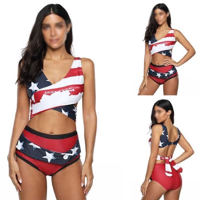 Maillot De Bain Femme Pi Ces Croix Toiles Imprim Amincissant Bikini